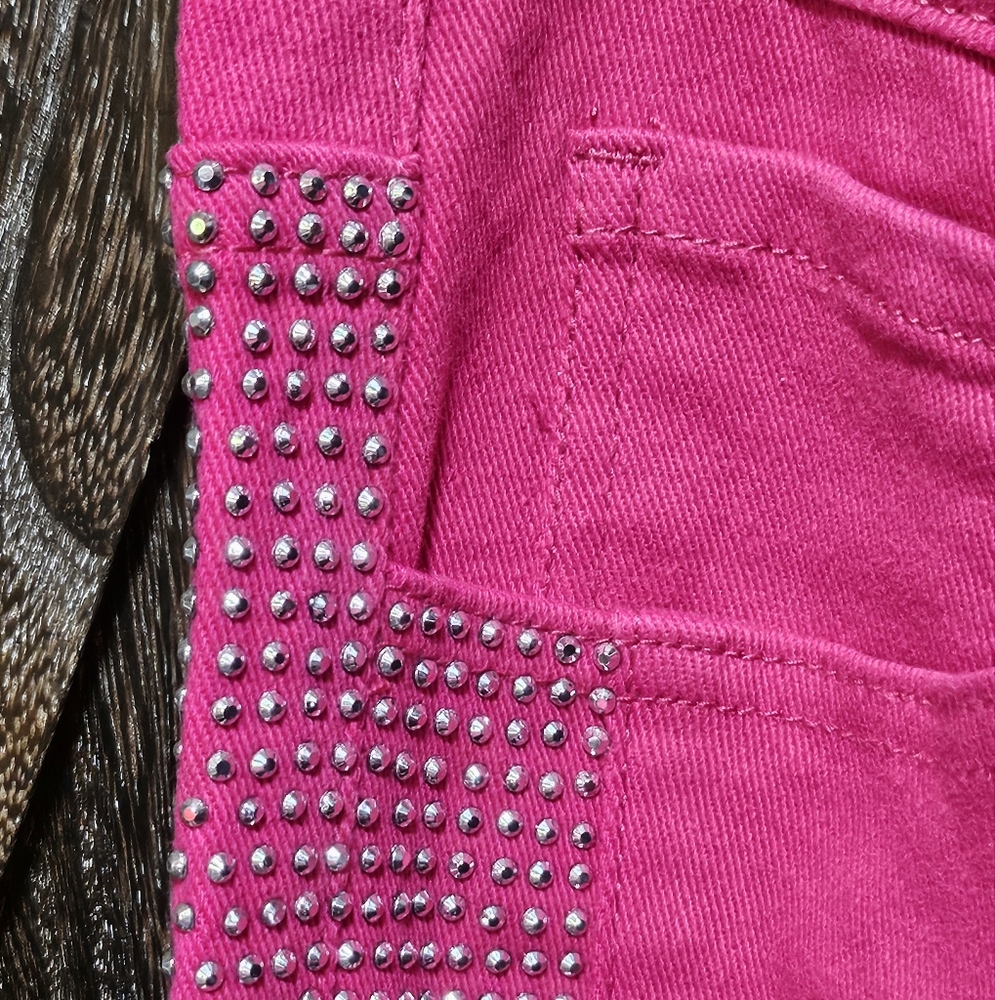 NEW LUCKY AND BLESSED Pink Rhinestone Side Panel Flare Jeans (Tummy Control) - Picture 4 of 7